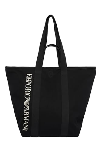 EMPORIO ARMANI Unisex Unisex Logo Shopping Beach Bag, BLACK, One Size