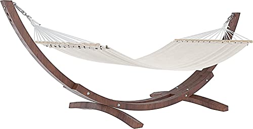 BRICOZONE Amaca Con Supporto In Legno Robusto Da Giardino Telo In Resistente Cotone Portata 150 Kg Ideale Per Piscina Esterno Terrazzo Balcone Design Moderno 320 x 100 x 100 Cm Colore Beige