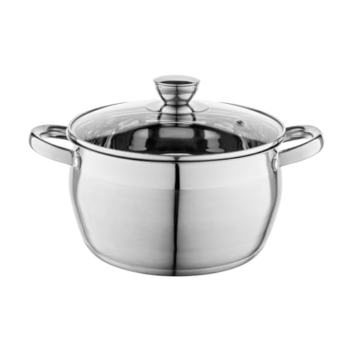 FLORINA Pentola in Acciaio Inox (4,8 l) 22 cm I Pentola con Coperchio in Vetro OLIVER I Adatta alla Lavastoviglie I Pentola per Pasta, Zuppa I Ideale per Tutti i Tipi di Fornelli e Induzione