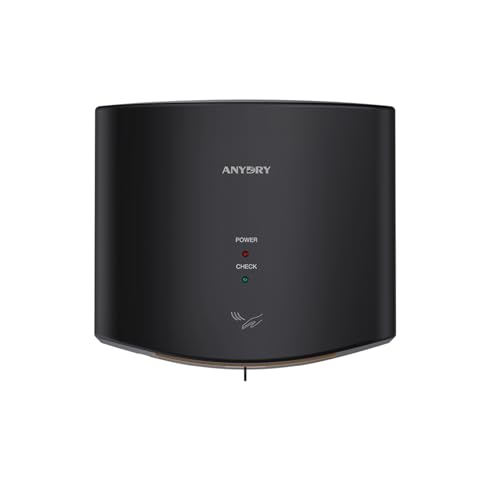anydry 2630S Asciugamani Elettrico con fotocellula, Compatto Asciugamani ad Aria, Asciuga Mani Automatico Professionale a Parete, Guscio in plastica ABS, 1400-1650W.(Nero)
