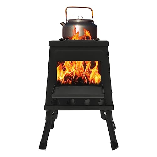 Stufa a legna da campeggio, per esterni, pieghevole, con borsa per il trasporto, acciaio al carbonio e acciaio inox, antivento, per 3-5 persone, picnic, escursionismo, pesca e caccia