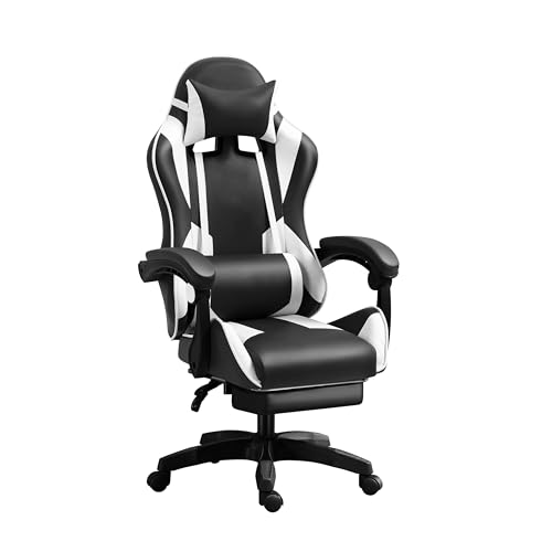 IZTOSS Sedia Gaming Ergonomica - Sedia Gamer con Schienale Regolabile, con Poggiatesta, Braccioli e Supporto Lombare (Bianco-A)