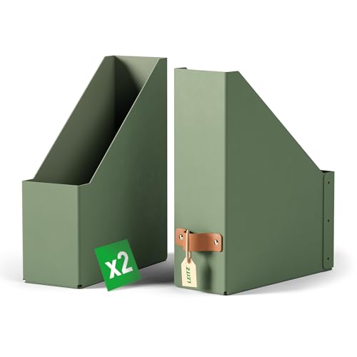 Leitz Puro, Set di 2 Resistenti Portariviste A4, Compatibili con mobili a cubo e Ripiani Portaoggetti, Capacit&agrave; 900 Fogli (80 g/m&sup2;), Organizer per Ufficio e Casa, 10 x 26 x 31 cm, Verde Malva
