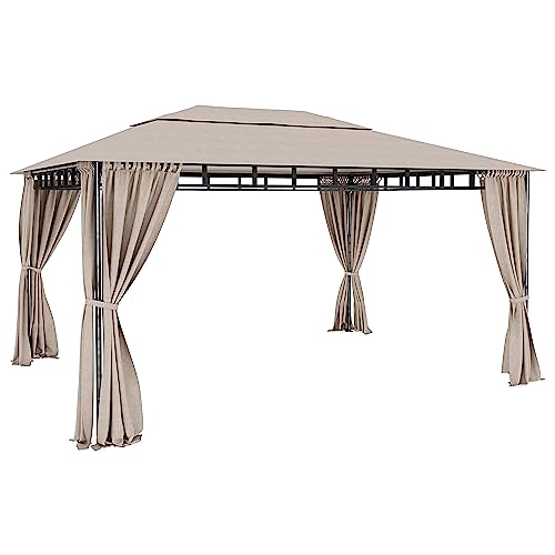 BRICOZONE Gazebo Da Giardino 4 Tende Laterali Richiudibili Camino Antivento Struttura In Acciaio Robusto Idrorepellente Teli Laterali 180 g/m&sup2; Esterno Giardino Piscina Fiere Ombreggiante 3 x 4M Ecr&ugrave;