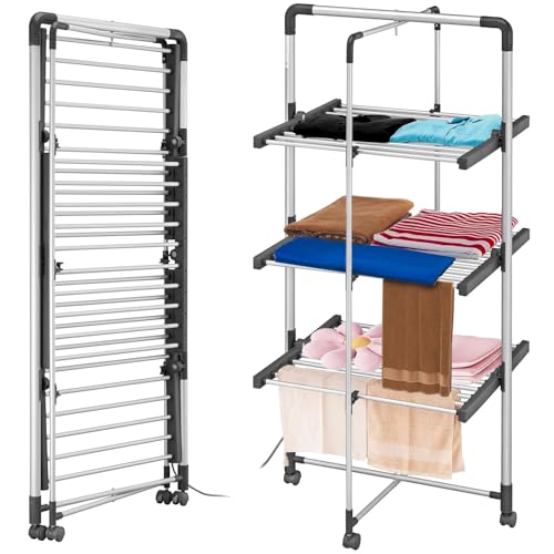 Wintem Stendino Elettrico Asciugabiancheria 300W - Stendibiancheria Verticale Salvaspazio con 3 Ripiani Design Compatto - Magic Dry Tower Efficiente e Pratico per Casa e Viaggio