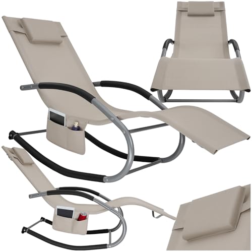 tectake® Lettino prendisole a Dondolo da giardino, Sdraio da Giardino, Cuscino Rimovibile, Telaio in Acciaio, Braccioli Imbottiti, Textilene Traspirante e Idrorepellente, Sedia a dondolo - Beige