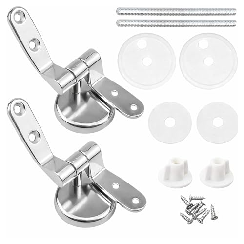 Cerniere Copriwater Universali Acciaio Inox HM con Viti e Guarnizioni, Kit Fissaggio Sedile WC Rotondo MDF Legno Resina, Ricambio Tavoletta WC