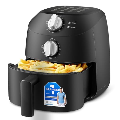 Midea Friggitrice Ad Aria 2 Litri, 1150 W, 12 Funzioni Pre-impostate di cottura,Air Fryer senza Olio, Capacit&agrave; 1-2 Persone, senza BPA, Regolazione della Temperatura e Del Tempo, Nero