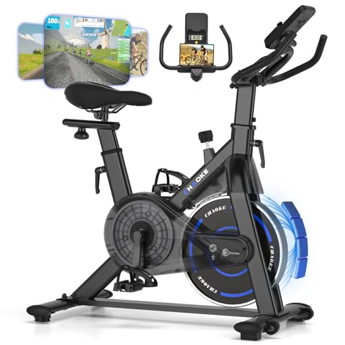 CHAOKE Cyclette da Casa con App, Cyclette per Casa Magnetoresistanza ultra Silenziosa 10dB, con Applicazione, Sedile Morbido e Traspirante e Schermo LCD, Peso Massimo di 150KG Cyclette Professionale