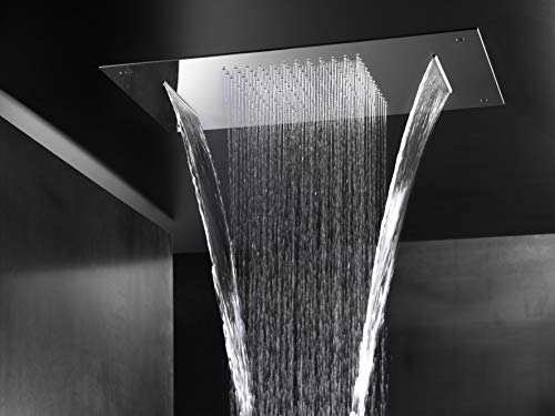 Soffione doccia rettangolare 49x36 doppia cascata AQUArelax acciaio cromato AISI304 super mirror anticalcare made in italy