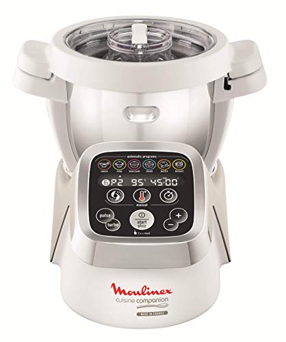 Moulinex HF802AA1 Cuisine Companion Robot da Cucina Multifunzione con 6 Programmi Automatici, 1550 watt, Bianco/Argento