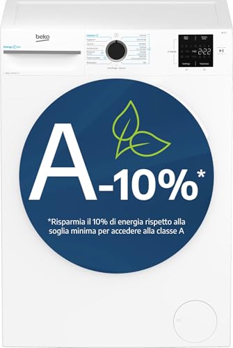 Beko BMW10147EW &ndash; Lavatrice 10 kg, Classe A-10%, 1400 giri, Motore Inverter ProSmart&trade;, Funzione Vapore, 15 Programmi, Bianco, 60 cm