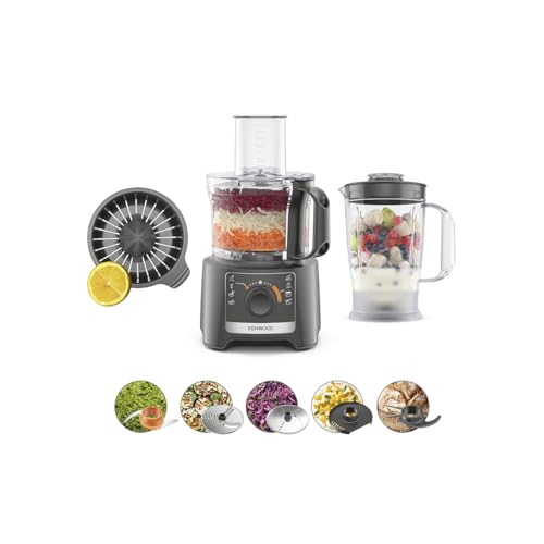 Kenwood MultiPro Compact FDP31.360GY, Robot da Cucina Multifunzione con Lama per Frullare, Disco per Impastare e Affettare, Spremiagrumi, Frullatore 1.2L, 2 Velocit&agrave;+Pulse, Ciotola 2.1L, 800W, Grigio