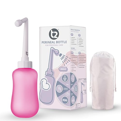 T2 Peri Bottle - Bidet Portatile da Post Parto, Sollievo dal Dolore Perineale - Da 360 ml con Ugello a 60&deg;, Custodia Lavabile - Borsa Ospedaliera Essenziale per la Maternit&agrave;, Regali per la Neo-Mamma