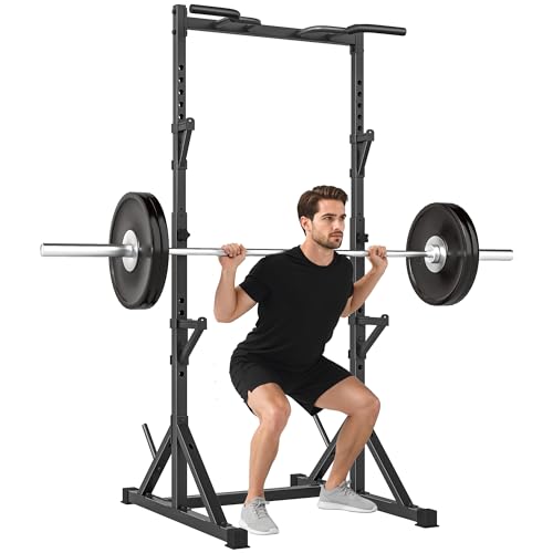 SPORTNOW Squat Rack Altezza Regolabile, Supporto Bilanciere con Doppio Supporto, Portadischi e Pull Up Bar, Rack Bilanciere Multifunzione Allenamento per Palestra Casa Ufficio, Max 200 KG, Nero