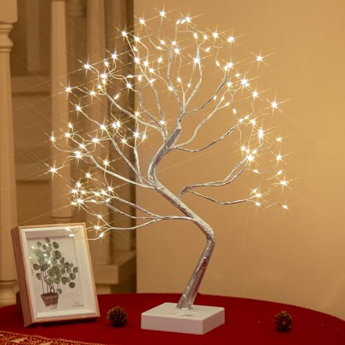 DELICHTER Albero luminoso con 108 LED bianco caldo, decorazione natalizia alimentata tramite USB/batteria con 8 modalit&agrave; di luce e timer, decorazione pasquale illuminata per Pasqua natale casa 45 cm