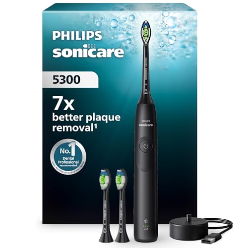 Philips Sonicare 5300 spazzolino elettrico sonico con 2 livelli di intensit&agrave;, avviso di pressione, EasyStart, Smartimer e BrushPacer, nero, modello HX7101/04 [Nuova tecnologia]