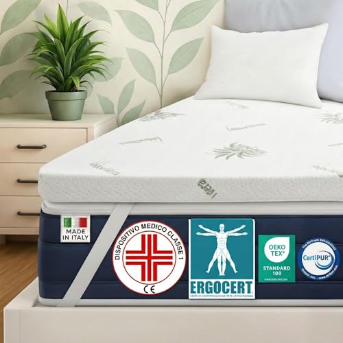 DOLCI SOGNI Topper Una Piazza e Mezza 120x190 Memory Foam &ndash; Spessore 5 cm &ndash; Topper Correttore Materasso 120x190 per Letto e Divano Letto &ndash; Aloe Vera e Sfoderabile &ndash; Made in Italy