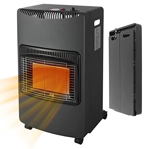 White by Brigros DA-201 Stufa A Gas Pieghevole, Infrarossi, Accensione Piezoelettrica, Adatta Per GPL/Butano/Propano, Vano Per Bombola A Gas Fino A 15 Kg, Sistema ODS, 4200 W, Nero