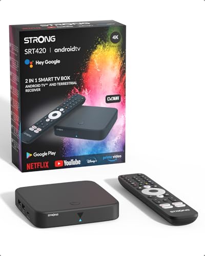 STRONG SRT420 Streaming Box Android TV, DVB-T 4K UHD, 2GB RAM + 8GB Memoria, Wi-Fi 5, Bluetooth BLE 5.0, HDR10+, Nero