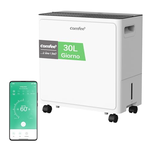 COMFEE' Deumidificatore 30L/giorno, Deumidificatore casa muffa adatto fino a 73㎡,Tanica da 3L, Ruote Piroettanti, Modalit&agrave; Asciugatuta, Ridotta Rumorosit&agrave;, CDDAE-30DEN7-QA3