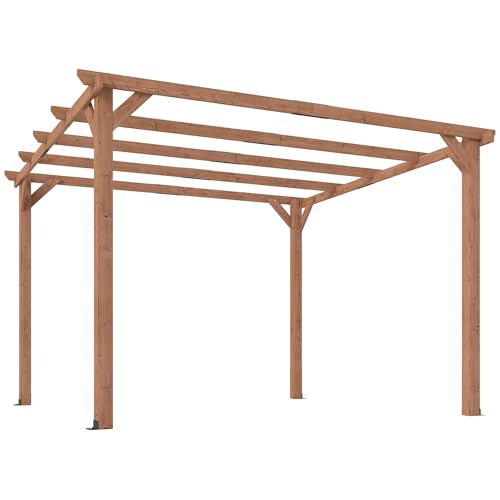 Outsunny Gazebo Pergola 3x3 m in Abete, Pergolato da Giardino con Supporti Triangolari e 5 Travi per Rampicanti Piante Fiori, Pergola in Legno per Esterno, Patio, Terrazzo, Effetto Legno d'Acero