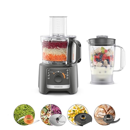 Kenwood Multipro Compact FDP31.170GY, Robot Tritatutto da Cucina con 2 Velocit&agrave; + Pulse in dotazione Frullatore da 1,2L, Ciotola da 2.1L, per Tritare, Grattugiare e Impastare, 800W