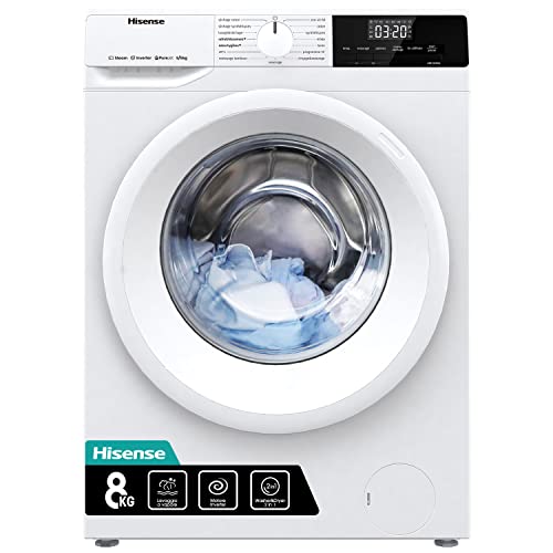 Hisense WDQE8014EVJM Lavasciuga 8 Kg, 1400 rpm, 15 Programmi automatici, Rapido, Vapore, Motore Inverter, Standard Classe Efficienza Energetica D, Display LED, Bianco