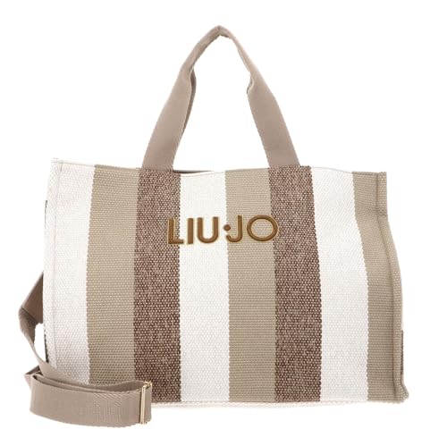 Liu Jo Borsa a Mano Striped Canvas, Sabbia, 40x30x20 cm, con Tracolla Regolabile e Amovibile, Chiusura a Cerniera