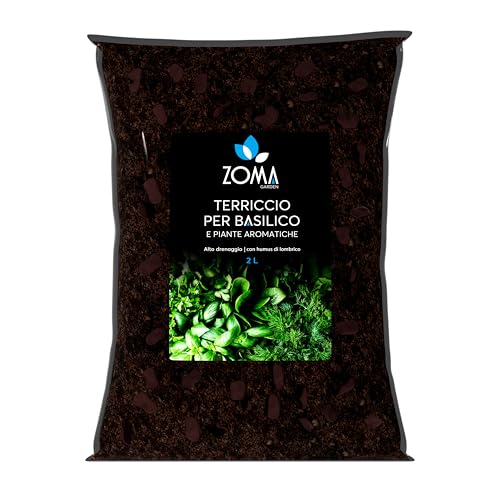 ZOMA Terriccio per Basilico e Piante Aromatiche - Ideale per Vasi, Evita Ristagni Idrici - Terriccio piante aromatiche con Humus di Lombrico, privo di Fertilizzanti Chimici - 2 Litri