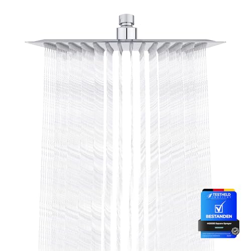 Ibergrif M20292 Soffione Doccia Pioggia 20x20 cm Quadrato, Testa Doccia Acciaio Inox Cromato, Doccia Fissa Anticalcare, Getto Ampio Alta Pressione per Bagno