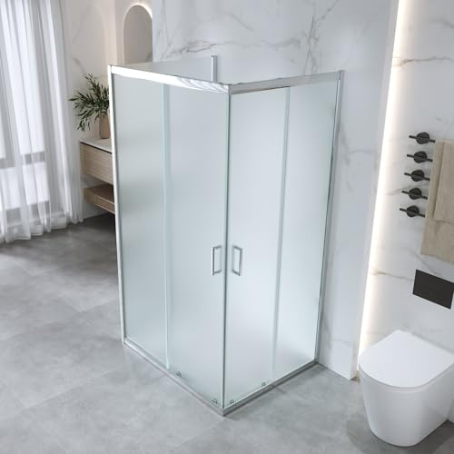 Box Doccia 3 Lati 80x120x80 cm x h185 - Cabina Doccia Scorrevole in Cristallo Temperato 6mm Opaco, Profilo Cromato, Guarnizioni Antigoccia, Chiusura Magnetica e Maniglia ABS - Mod. Kiro