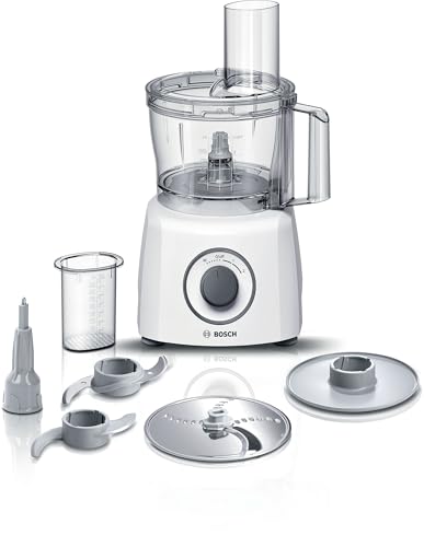 Bosch Robot da Cucina Multifunzione Compatto MCM3100W, Oltre 20 Funzioni, 800 W, 2 Velocit&agrave;, Ciotola 2,3 l, Tanti Accessori Inclusi per Affettare, Tagliare, Grattugiare, Impastare e Montare, Bianco