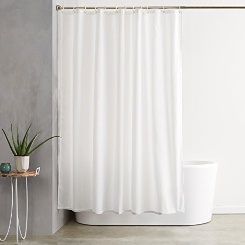 Amazon Basics Tenda da doccia, in tessuto resistente all'acqua e alla muffa, con occhielli e ganci, lavabile in lavatrice, 180 x 180 cm, bianco