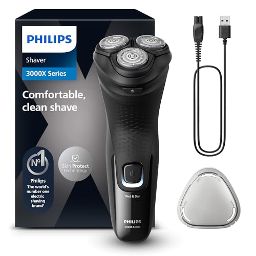 Philips rasoio elettrico serie 3000x - Rasoio elettrico Wet & Dry per uomo colore Deep Black, con tecnologia SkinProtect, rifinitore a scomparsa, rasoio ergonomico per uomo (modello X3001/00)