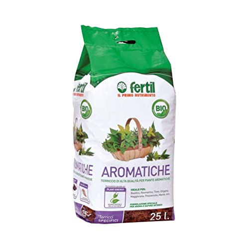 Fertil Aromatiche Terriccio Alta Qualit&agrave; per Basilico Rosmarino Timo Maggiorana Prezzemolo 25 Litri 7,5kg