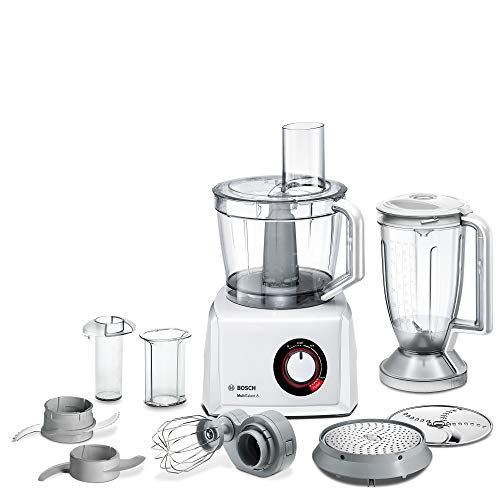 Bosch Robot da Cucina Compatto MC812W501, Oltre 45 Funzioni, 1000 W, Velocit&agrave; Regolabile, Ciotola XXL da 3.9L, Frullatore da 1.5 L Incluso, Tanti Accessori per Tagliare, Montare e Tritare, Bianco