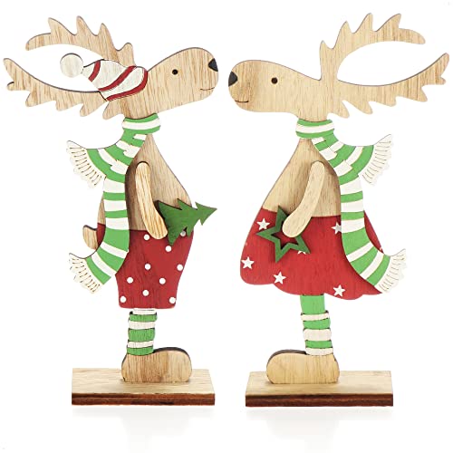 com-four&reg; 2X Espositori Decorativi per Natale - Renne in Legno da posare - espositori Natalizi da Decorare e Regalare (Renna XL - Rosso + Verde)