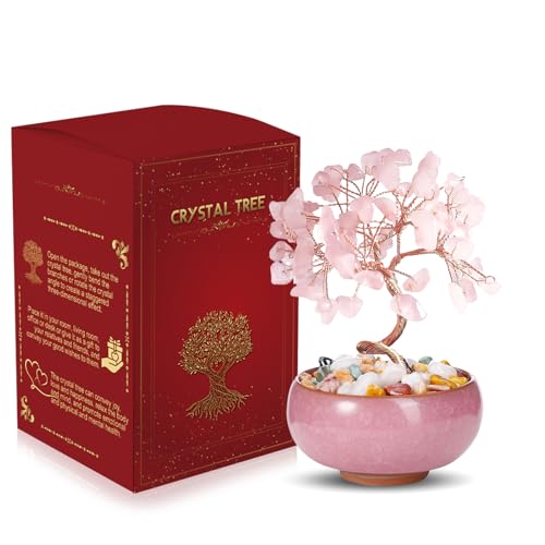 WEILAOK Albero della Vita di Quarzo Rosa, Pietre Chakra Oggetti, Soprammobile Portafortuna, Feng Shui Pietre e Cristalli, Meditazione Reiki Oggetti per Decorazione della Casa Regali di Compleanno