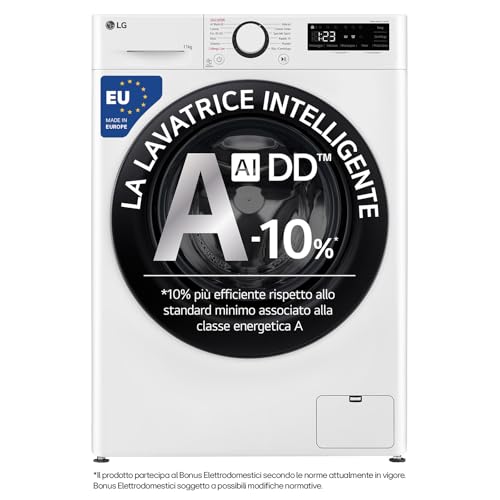 LG AI DD F4R3011NSWB Lavatrice Classe A -10%, Carica Frontale Serie R3, Lavatrice 11kg, 1400 giri, AIWash, Lavaggio a vapore, Motore Direct Drive, Smart Diagnosis, Libera installazione, Bianca