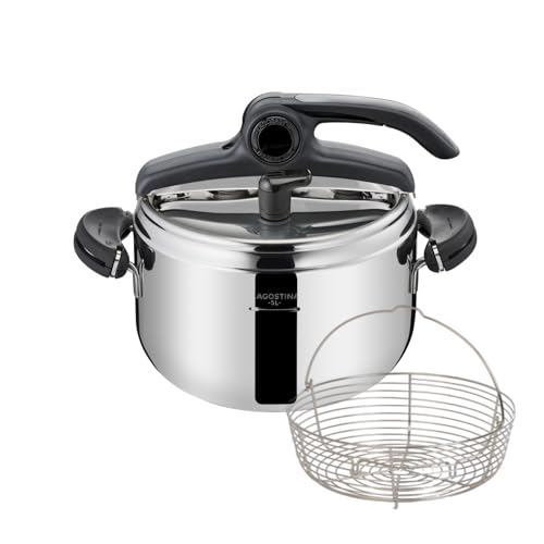 Lagostina Leggera, Pentola a Pressione 5 L in Acciaio Inox, Maniglie a Clip e Cestello Incluso, con Tecnologia Lagoeasy'up&reg; e Fondo Irradial, Compatibile con Induzione