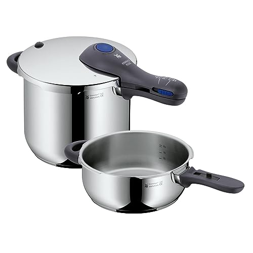WMF Perfect Plus Set Pentole a Pressione 3 L e 6,5 L in Acciaio Inox 18/10 Cromargan ø 22 cm, 3 pezzi, Pentola Induzione e Gas, Fondo Transtherm Triplo Strato, Incluse cestello