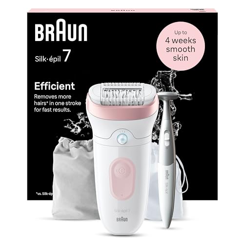 Braun Silk-&eacute;pil 7 Epilatore Elettrico Donna Con Testina Ampia Per Una Epilazione Semplice, Wet & Dry, Pelle Liscia a Lungo, Con Rifinitore Bikini Styler, Idea Regalo, 7-210, Bianco/Rosa