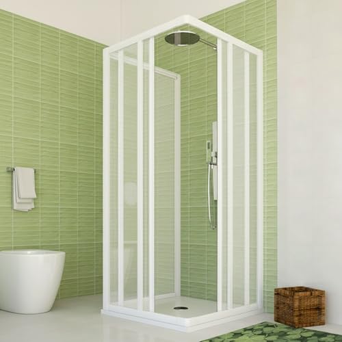 Box Doccia Trifoglio PVC 70x90x70cm Pannelli Acrilico Semitrasparente Effetto Goccia, 3 Lati con Ante Scorrevoli, Chiusura Magnetica Reversibile Installazione Facile