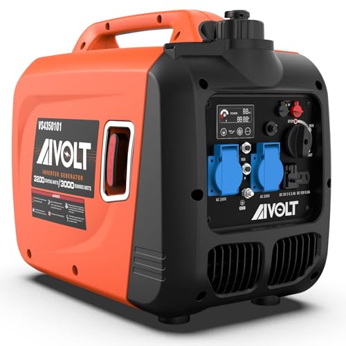 AIVOLT Generatore Inverter Silenziato a Benzina 3200 Watt con 2 Prese CA 230V, DC 12V e 2 USB Tipo A, Generatori Elettrico con Serbatoio da 3,5L per Campeggio, Festival, Strumenti e Uso Domestico