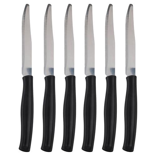 Set 6 coltelli da tavola, Lama seghettata in Acciaio Inox, Manico in plastica PP, Nero, S&igrave;Chef