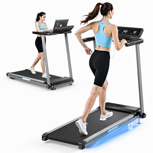 Onetwofit Tapis Roulant Elettrico, Salvaspazio Pieghevole Tapirulan Professionale Treadmill Con Maniglia e Display a LED 1-12 km/h per Casa e Ufficio