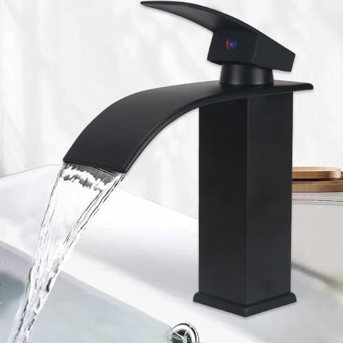 Minnhua Rubinetto Bagno Lavabo Miscelatore Lavabo Bagno Rubinetto per Lavabo a Cascata Rubinetto Lavabo Cascata con Altezza del Beccuccio di 110 MM Miscelatore Monocomando con Finitura Cromata Nero