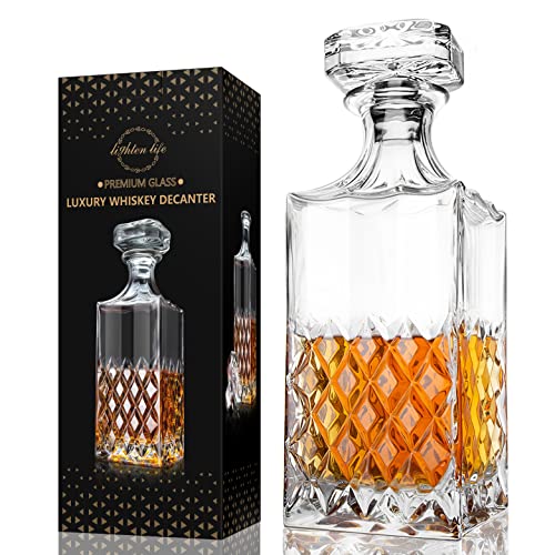 Lighten Life Decanter per whisky, 849 ml, senza piombo, con tappo in confezione regalo, decanter per liquori per whisky, borbon, caraffa per whisky da uomo