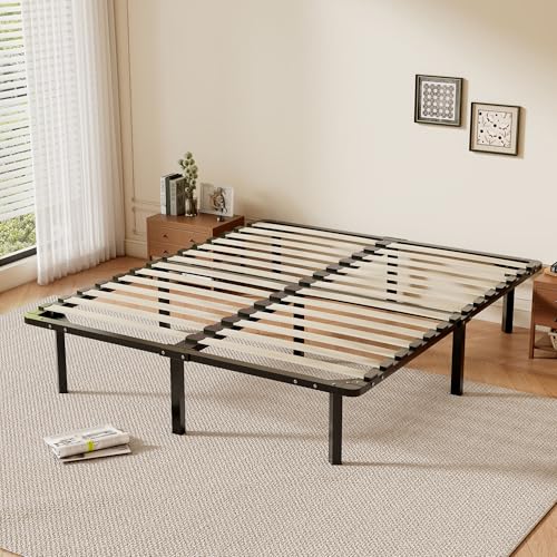 TEENO Rete Letto Matrimoniale 160x190 a Doghe in Legno,con 9 Gambe e 2x14 File di Doghe,Alto Sotto Letto 32 cm per Ampio Spazio di Archiviazione,Adatta a Tutti i Tipi di Materassi,Stile Moderno